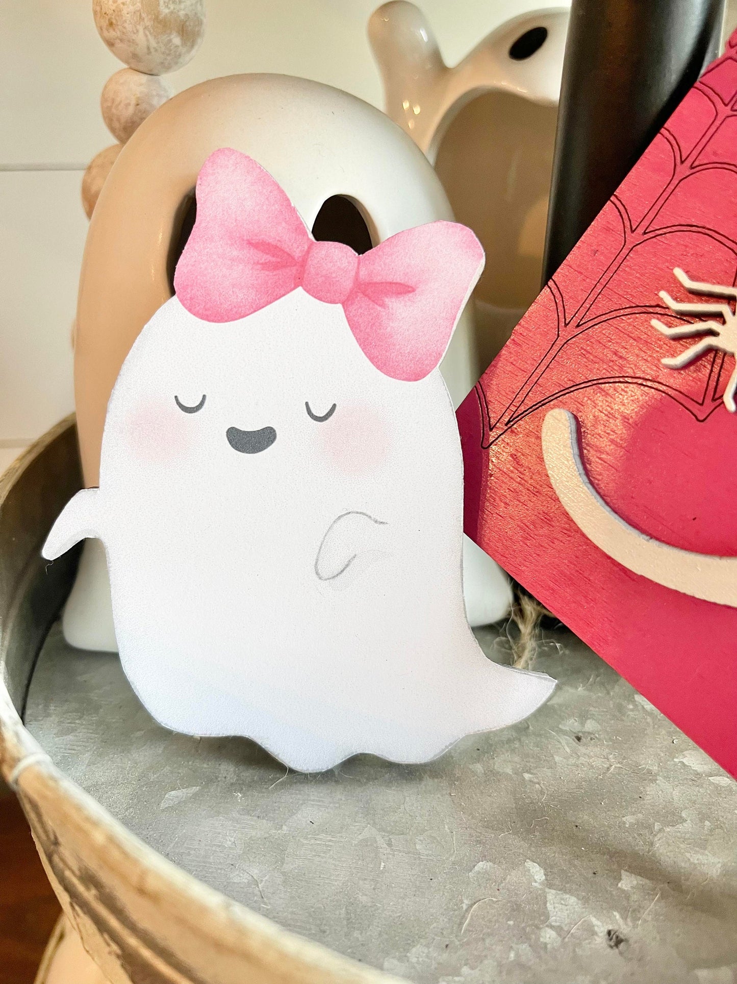 Pink Halloween Tiered Tray Decor - Pink Halloween Tiered Tray Bundle - Pink Halloween Signs - Pastel Halloween Decor - Girly Halloween Decor