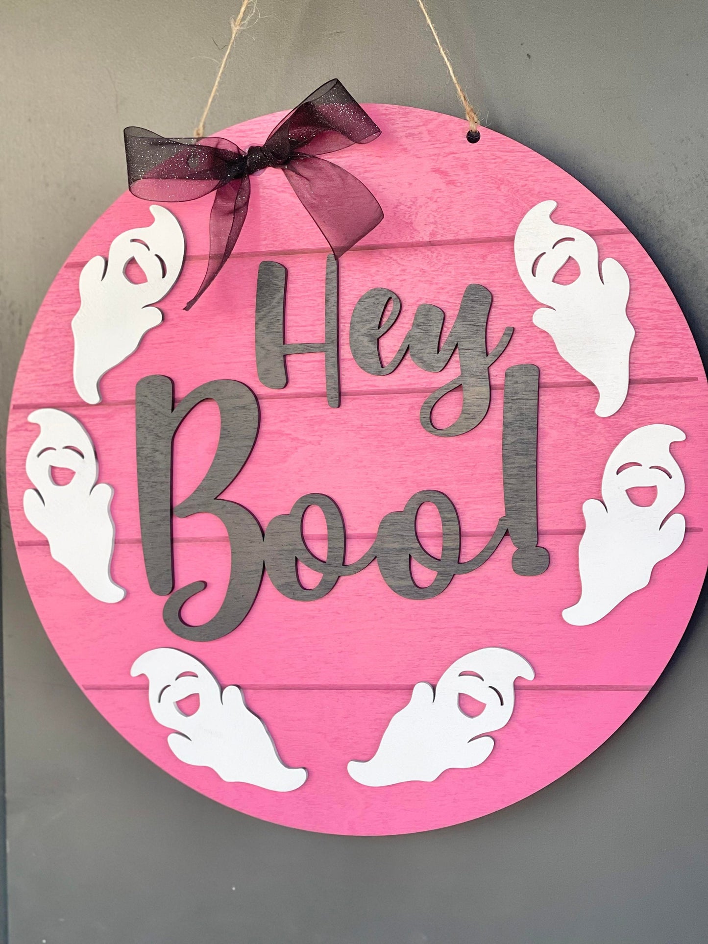 Hey boo! Pink Halloween Door Hanger - Outdoor Halloween Decor - Halloween Signs - Halloween Wall Signs - Girly Halloween - Pink Halloween