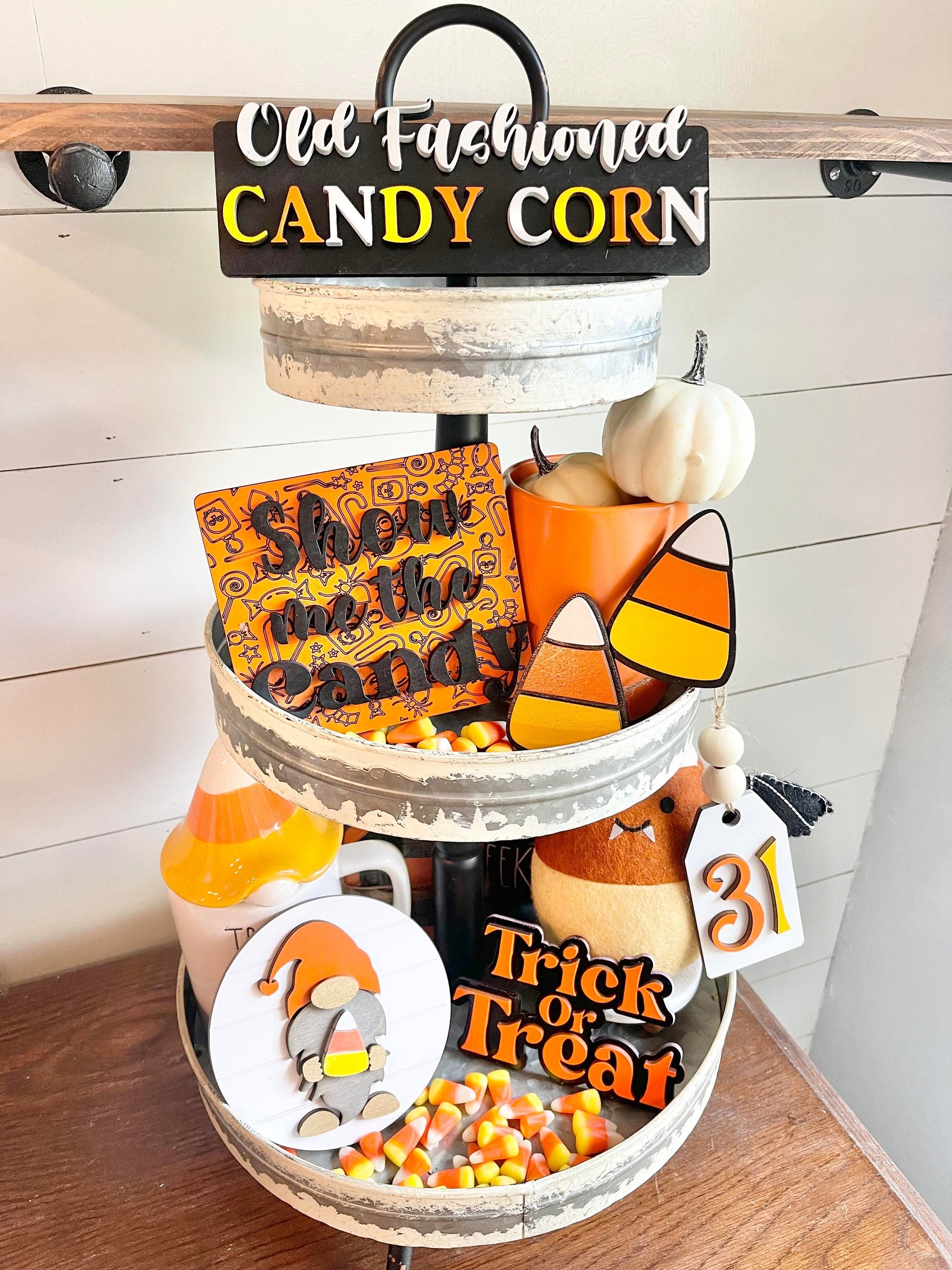 Candy Corn Tiered Tray - Candy Corn Tray Decor - Halloween Tiered Trays - Halloween Decor - Halloween Tiered Tray Bundles - Candy Corn Decor