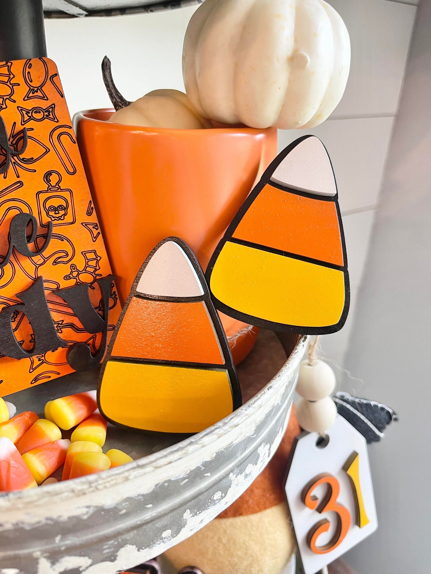 Candy Corn Tiered Tray - Candy Corn Tray Decor - Halloween Tiered Trays - Halloween Decor - Halloween Tiered Tray Bundles - Candy Corn Decor