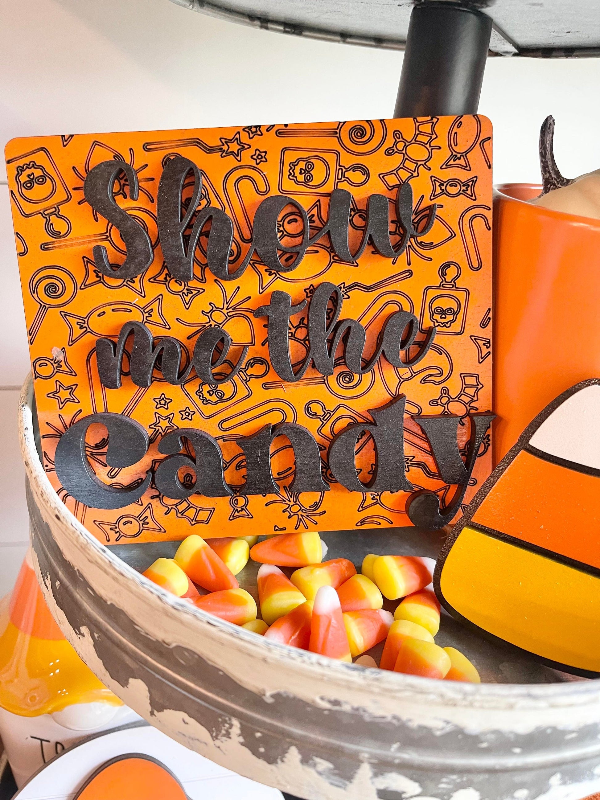 Candy Corn Tiered Tray - Candy Corn Tray Decor - Halloween Tiered Trays - Halloween Decor - Halloween Tiered Tray Bundles - Candy Corn Decor