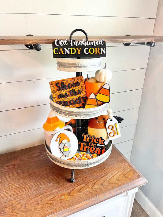 Candy Corn Tiered Tray - Candy Corn Tray Decor - Halloween Tiered Trays - Halloween Decor - Halloween Tiered Tray Bundles - Candy Corn Decor