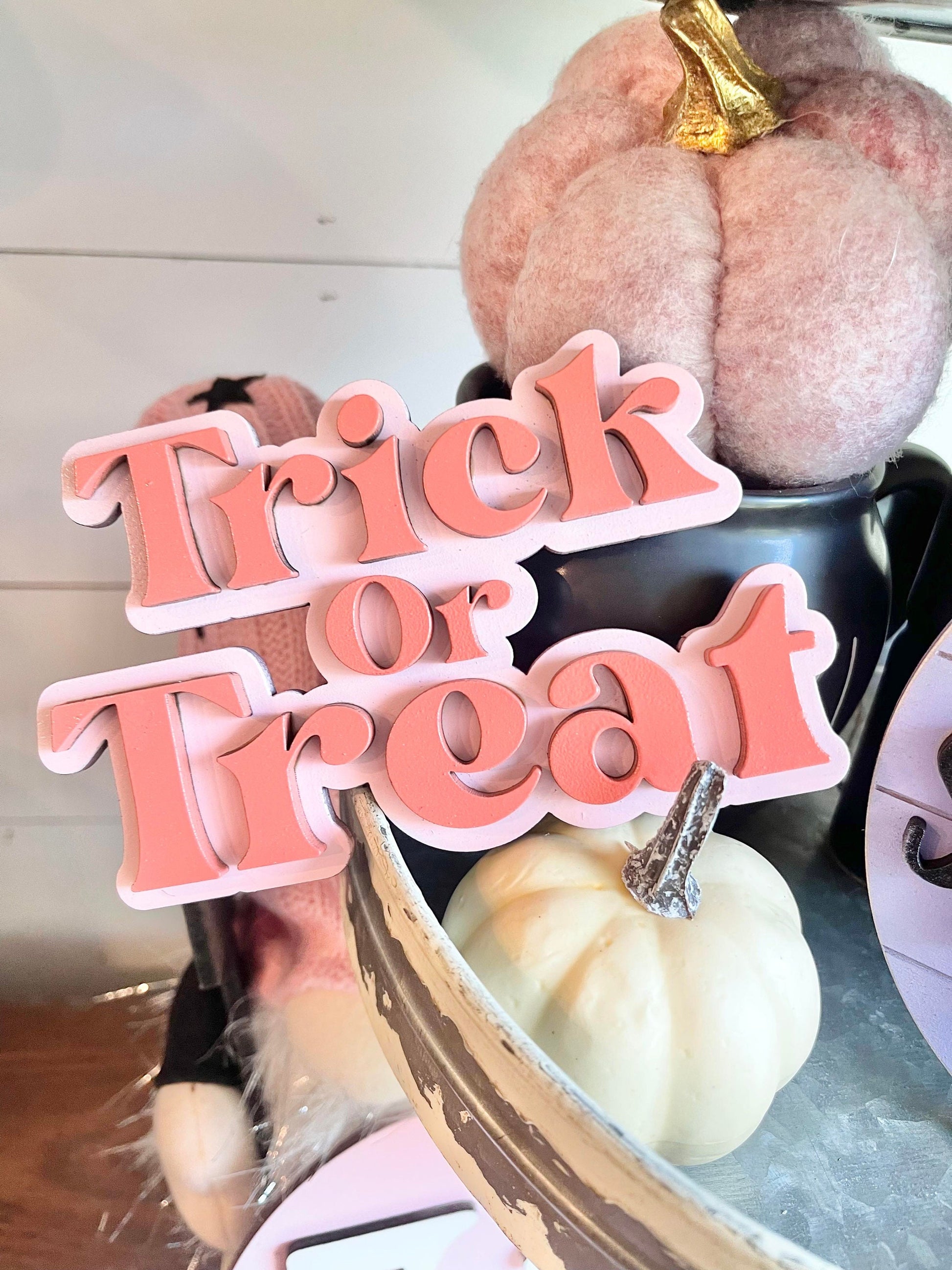 Pink Halloween Tiered Tray Decor - Pink Halloween Tiered Tray Bundle - Pastel Halloween Signs - Pastel Halloween Decor - Girly Halloween