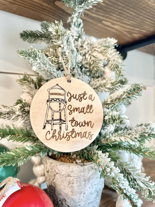 Just a small town Christmas Ornament - Custom Home Town Christmas Watertower Ornament