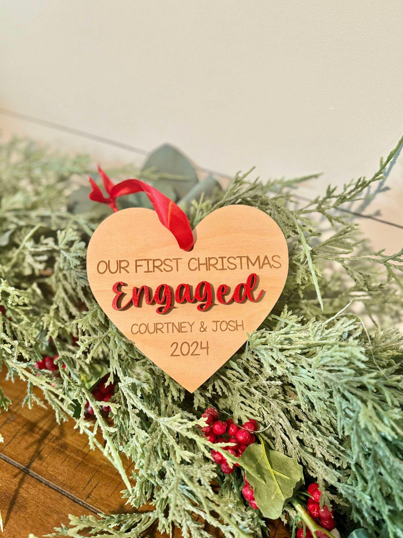 First Christmas Engaged Personalized Ornament, Newly Engaged Ornament Gift