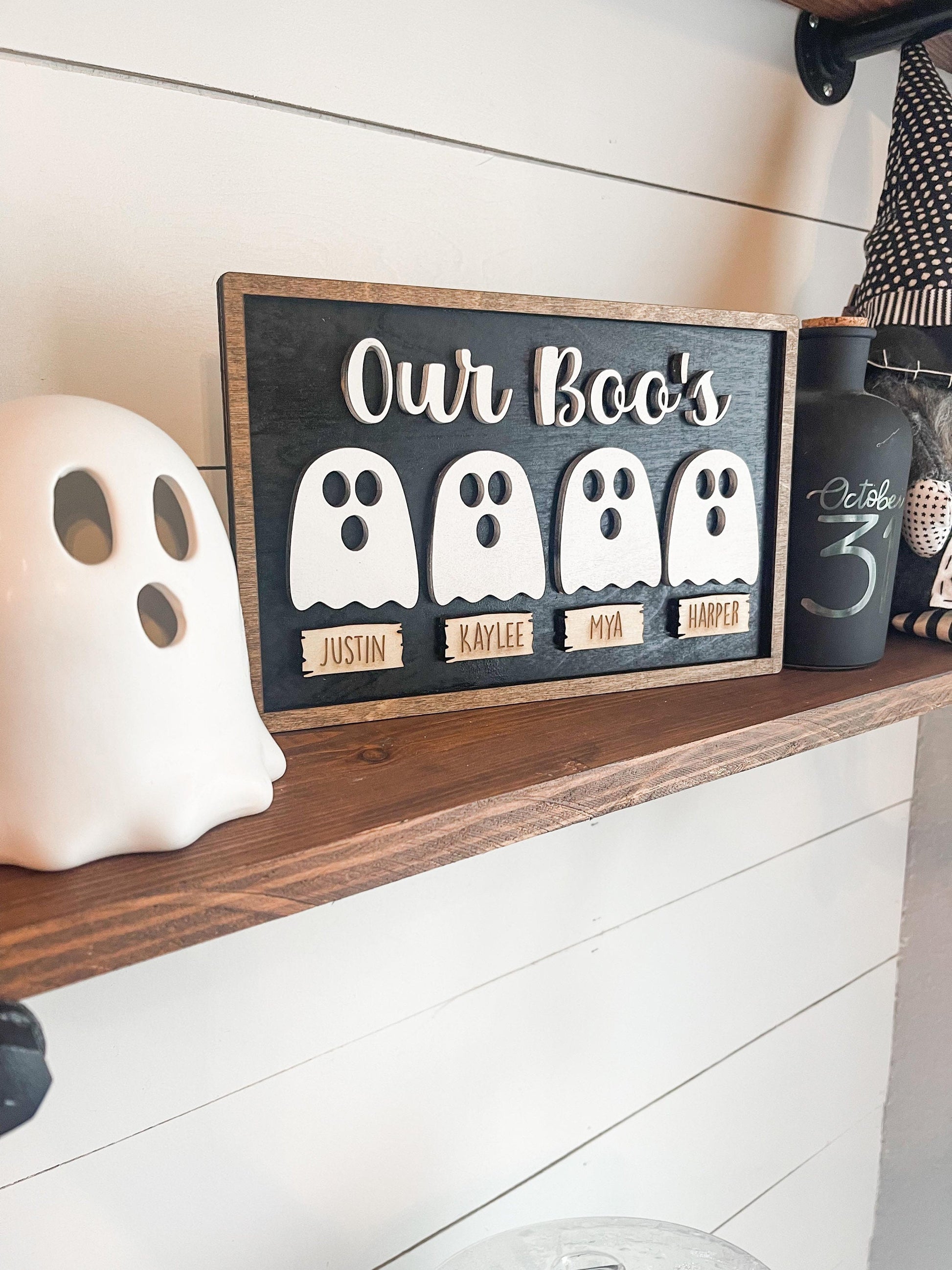 Our Boo's - Personalized Family Halloween Sign - Family of Ghosts - Adorable Halloween Decor - Farmhouse Halloween Decor - Family Signs