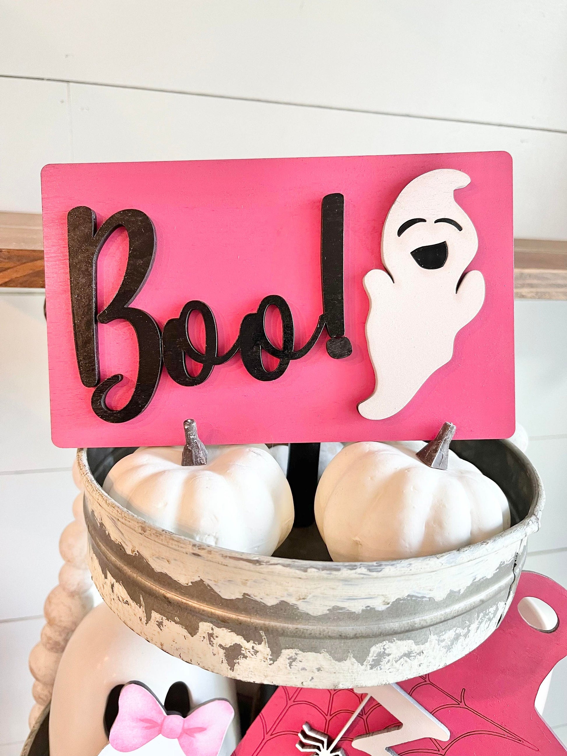 Pink Halloween Tiered Tray Decor - Pink Halloween Tiered Tray Bundle - Pink Halloween Signs - Pastel Halloween Decor - Girly Halloween Decor