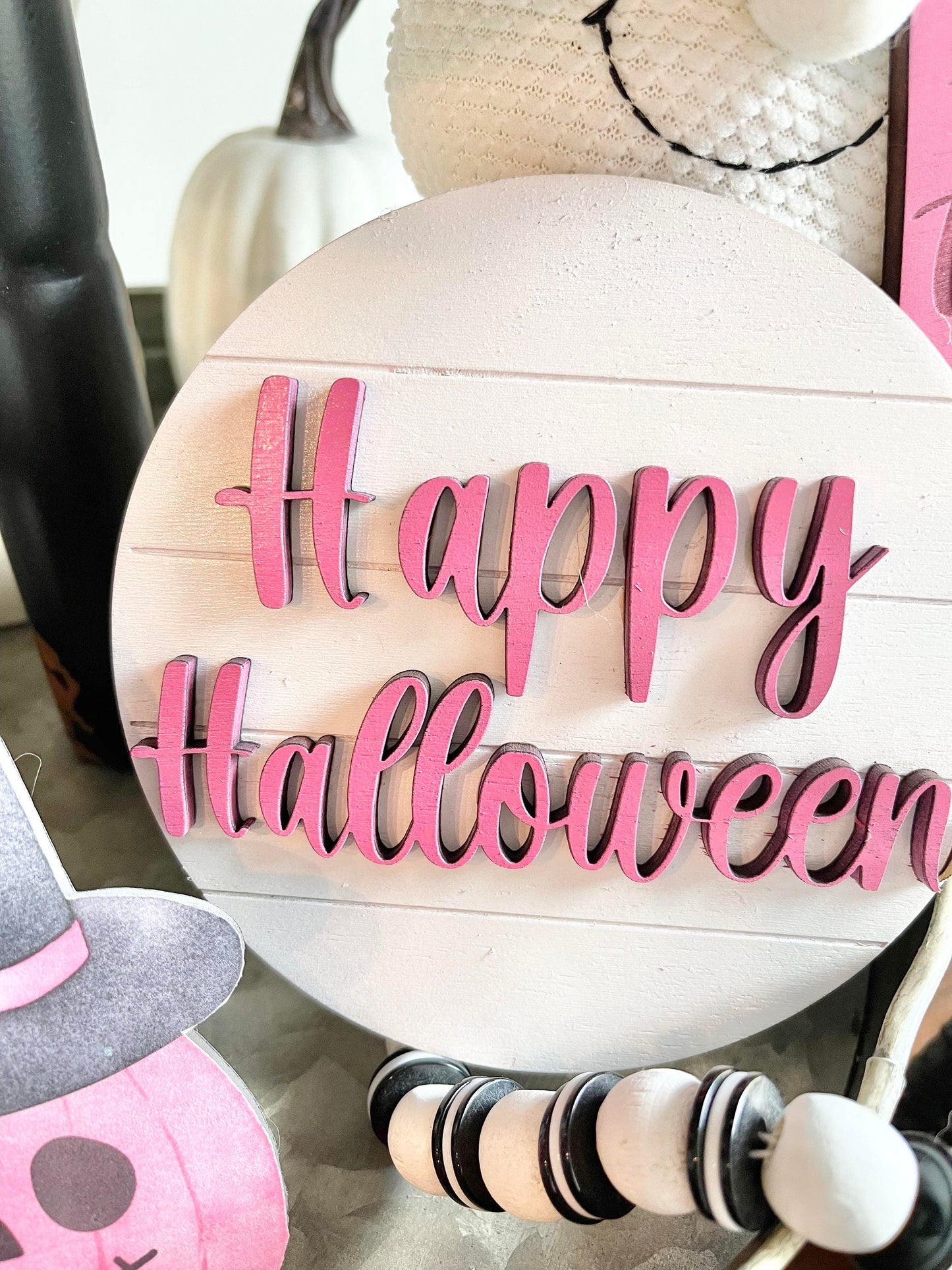 Pink Halloween Tiered Tray Decor - Pink Halloween Tiered Tray Bundle - Pink Halloween Signs - Pastel Halloween Decor - Girly Halloween Decor