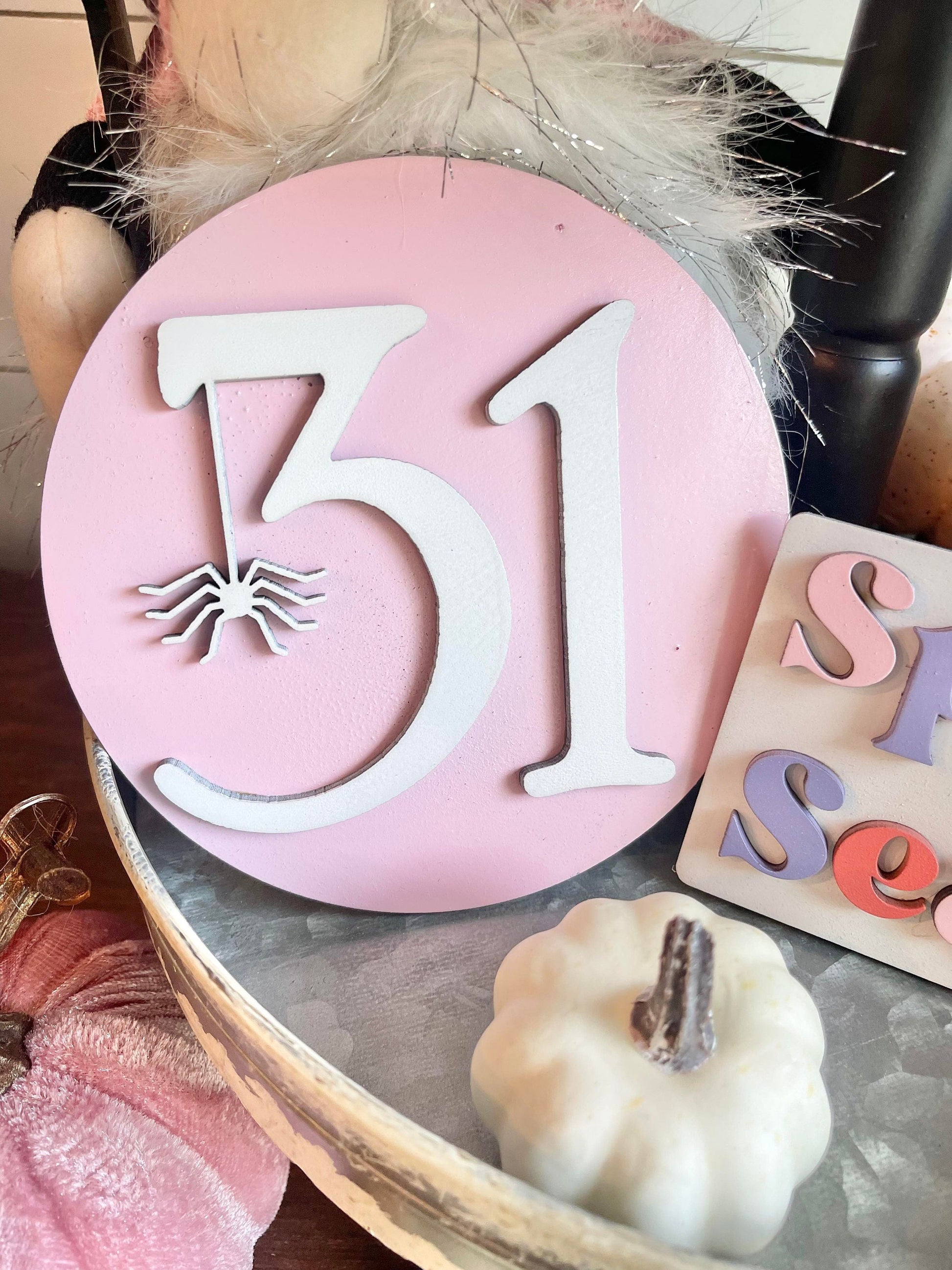 Pink Halloween Tiered Tray Decor - Pink Halloween Tiered Tray Bundle - Pastel Halloween Signs - Pastel Halloween Decor - Girly Halloween