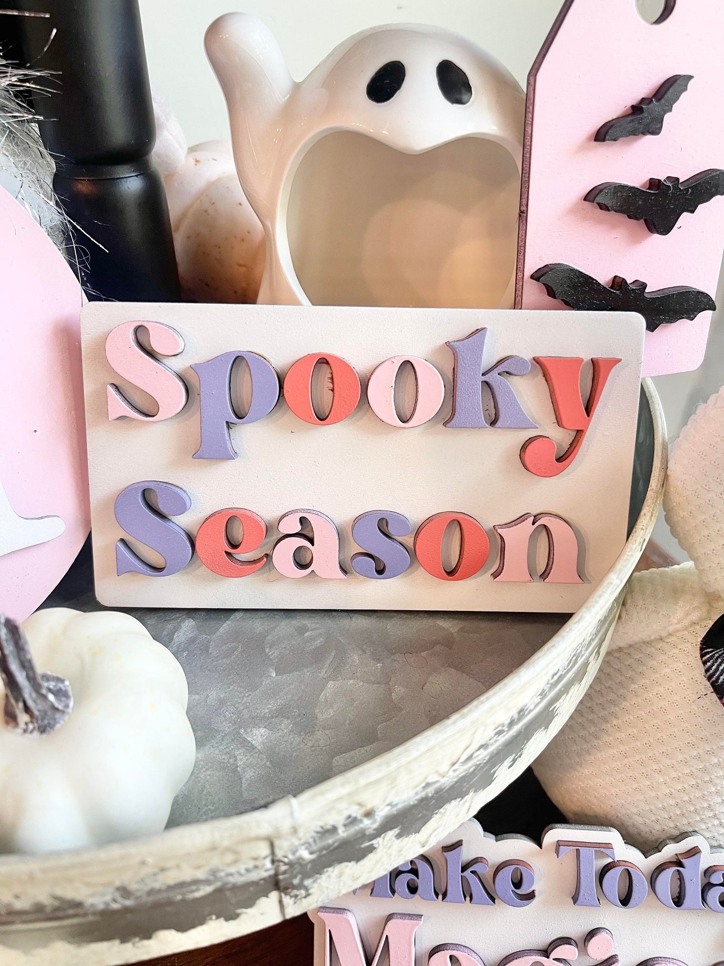 Pink Halloween Tiered Tray Decor - Pink Halloween Tiered Tray Bundle - Pastel Halloween Signs - Pastel Halloween Decor - Girly Halloween