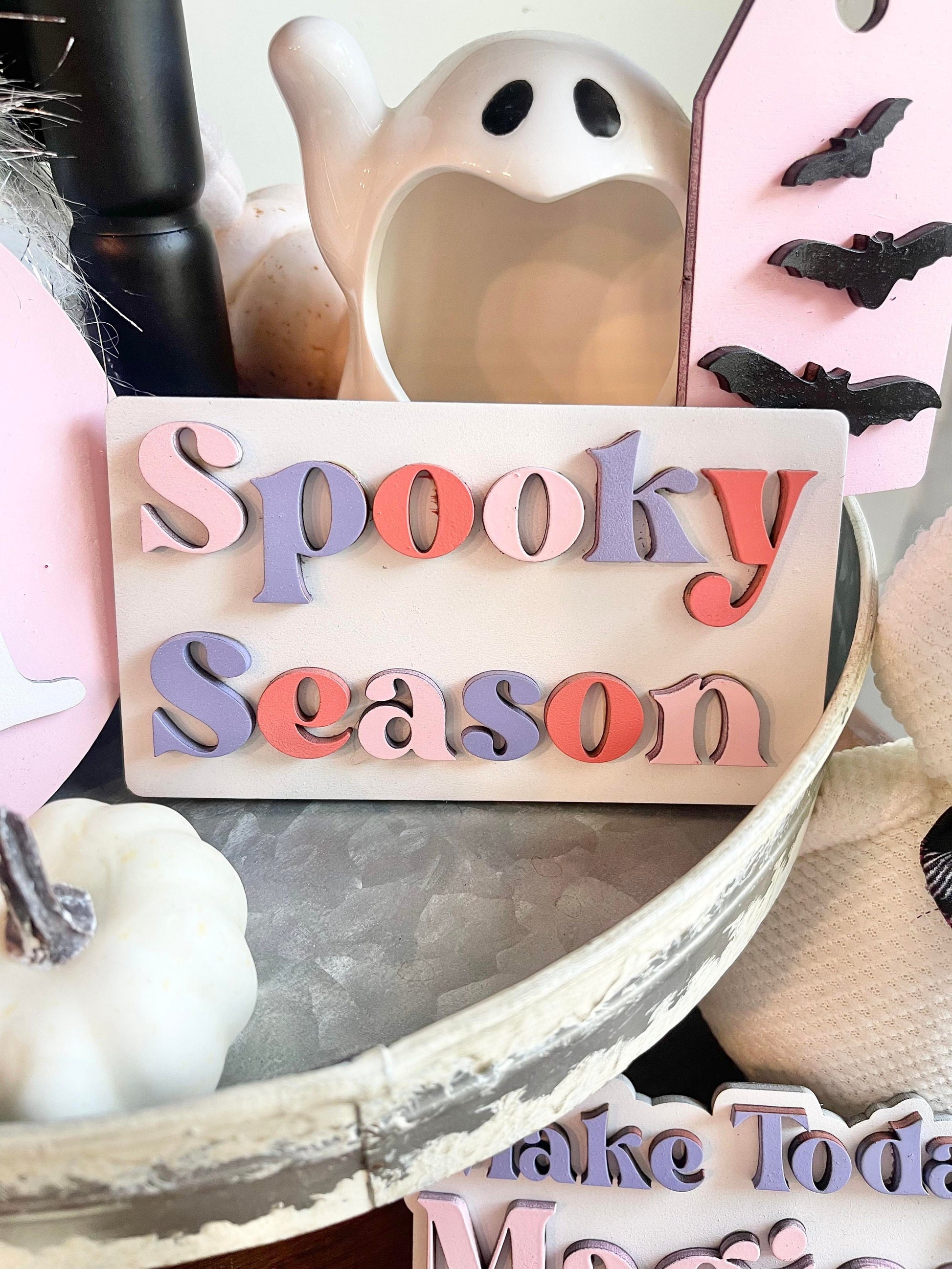 Pink Halloween Tiered Tray Decor - Pink Halloween Tiered Tray Bundle - Pastel Halloween Signs - Pastel Halloween Decor - Girly Halloween