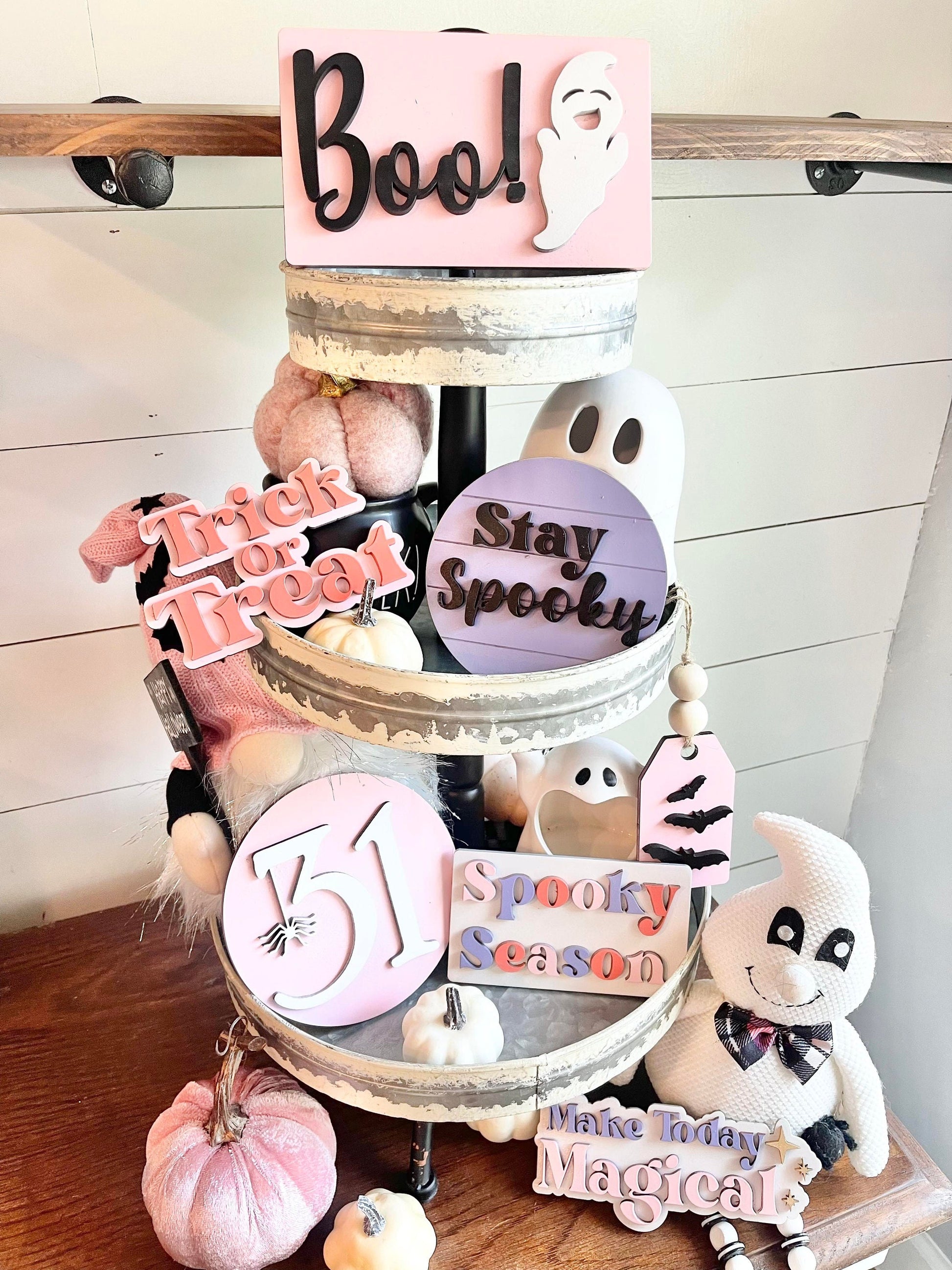 Pink Halloween Tiered Tray Decor - Pink Halloween Tiered Tray Bundle - Pastel Halloween Signs - Pastel Halloween Decor - Girly Halloween