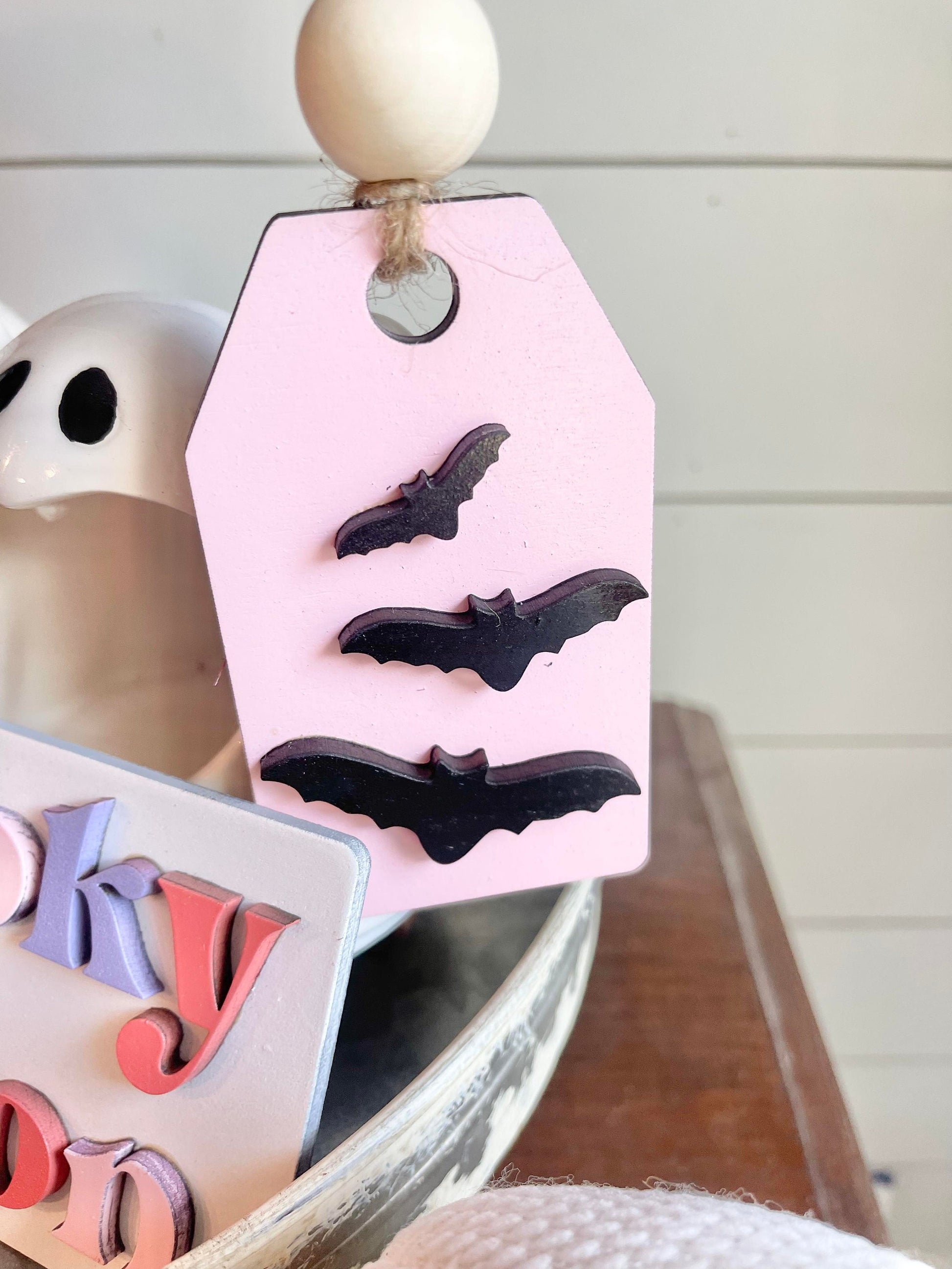 Pink Halloween Tiered Tray Decor - Pink Halloween Tiered Tray Bundle - Pastel Halloween Signs - Pastel Halloween Decor - Girly Halloween