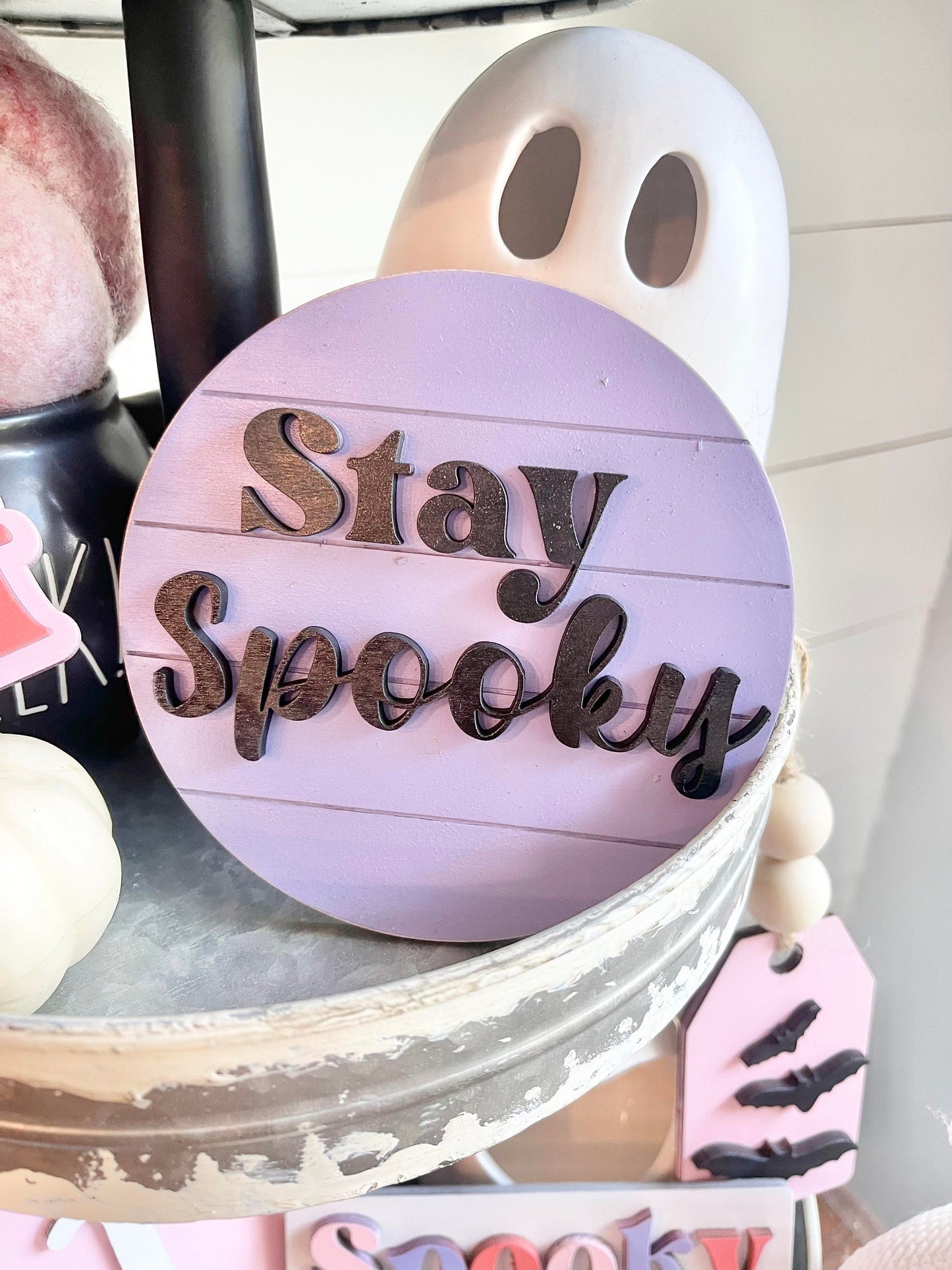 Pink Halloween Tiered Tray Decor - Pink Halloween Tiered Tray Bundle - Pastel Halloween Signs - Pastel Halloween Decor - Girly Halloween