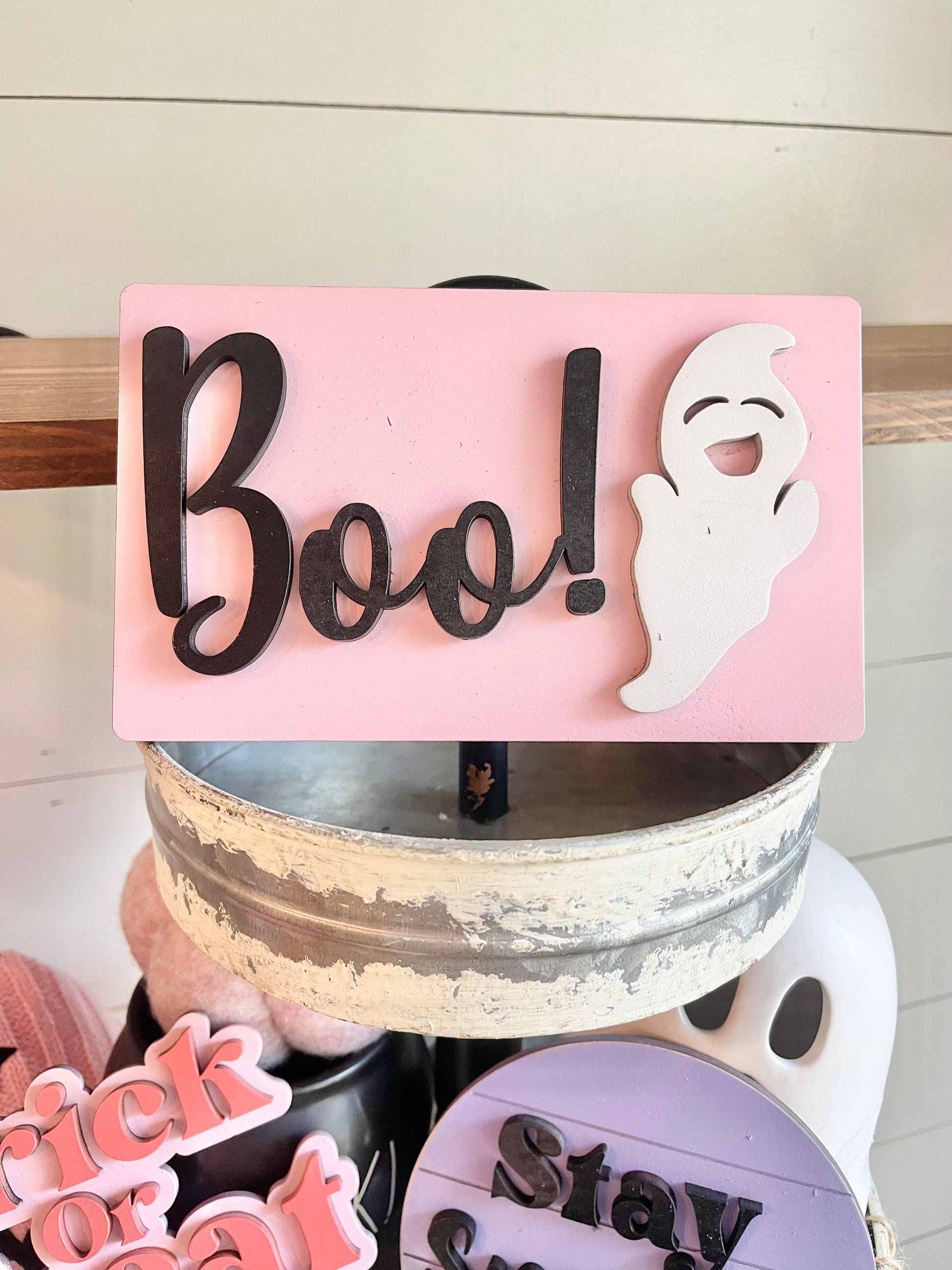 Pink Halloween Tiered Tray Decor - Pink Halloween Tiered Tray Bundle - Pastel Halloween Signs - Pastel Halloween Decor - Girly Halloween