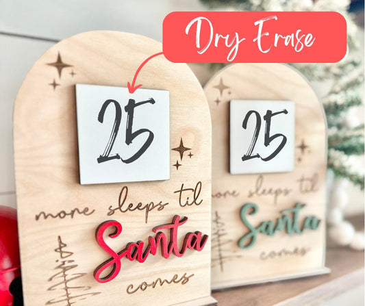 Christmas Countdown Sign, Santa Countdown, Christmas Countdown, Sleeps till Santa Comes Dry Erase Sign