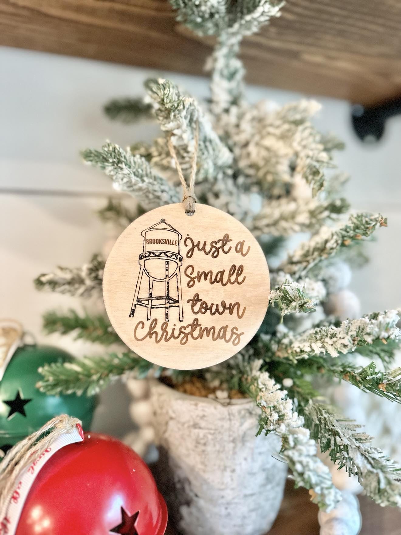 Just a small town Christmas Ornament - Custom Home Town Christmas Watertower Ornament