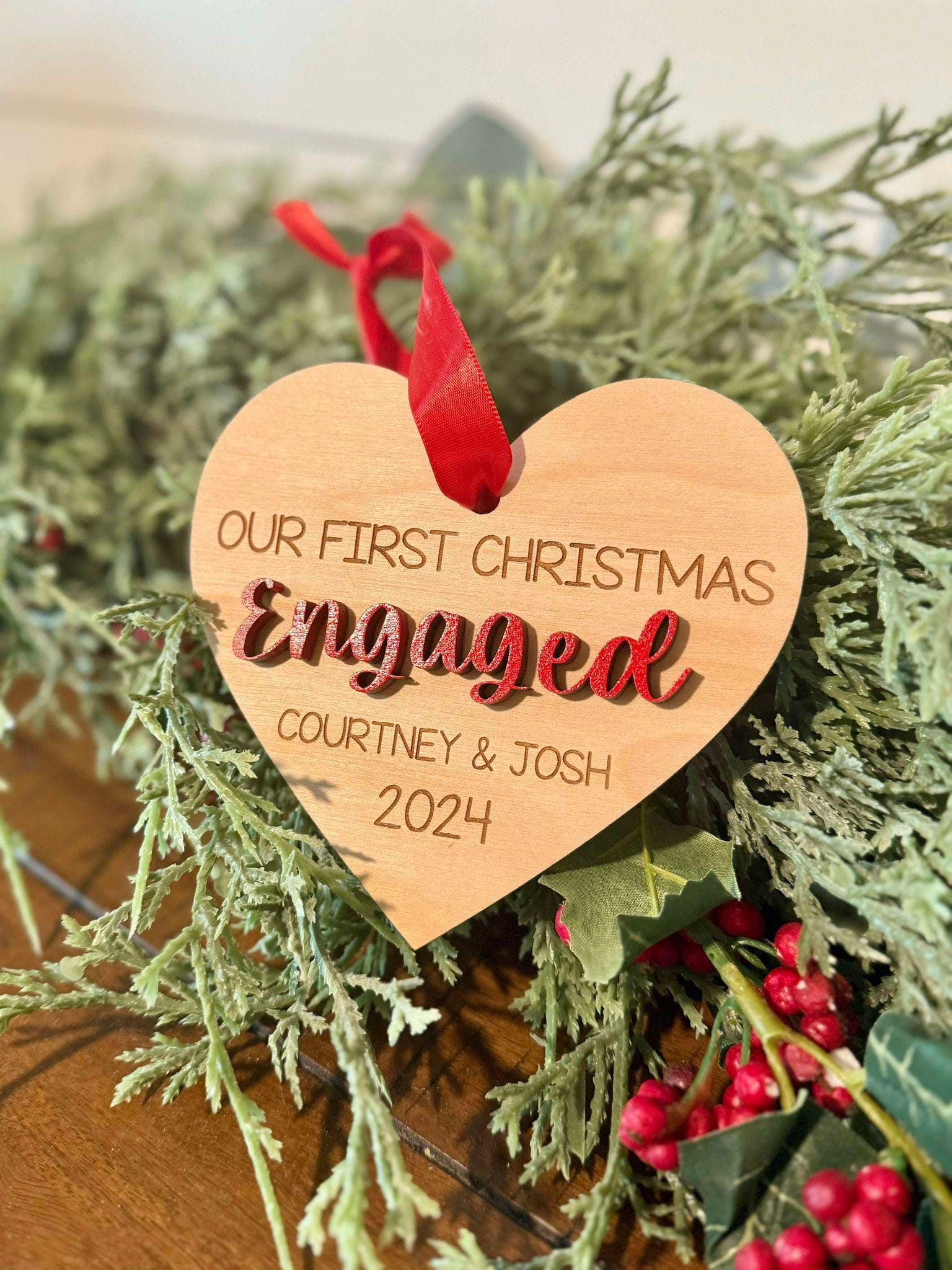 First Christmas Engaged Personalized Ornament, Newly Engaged Ornament Gift