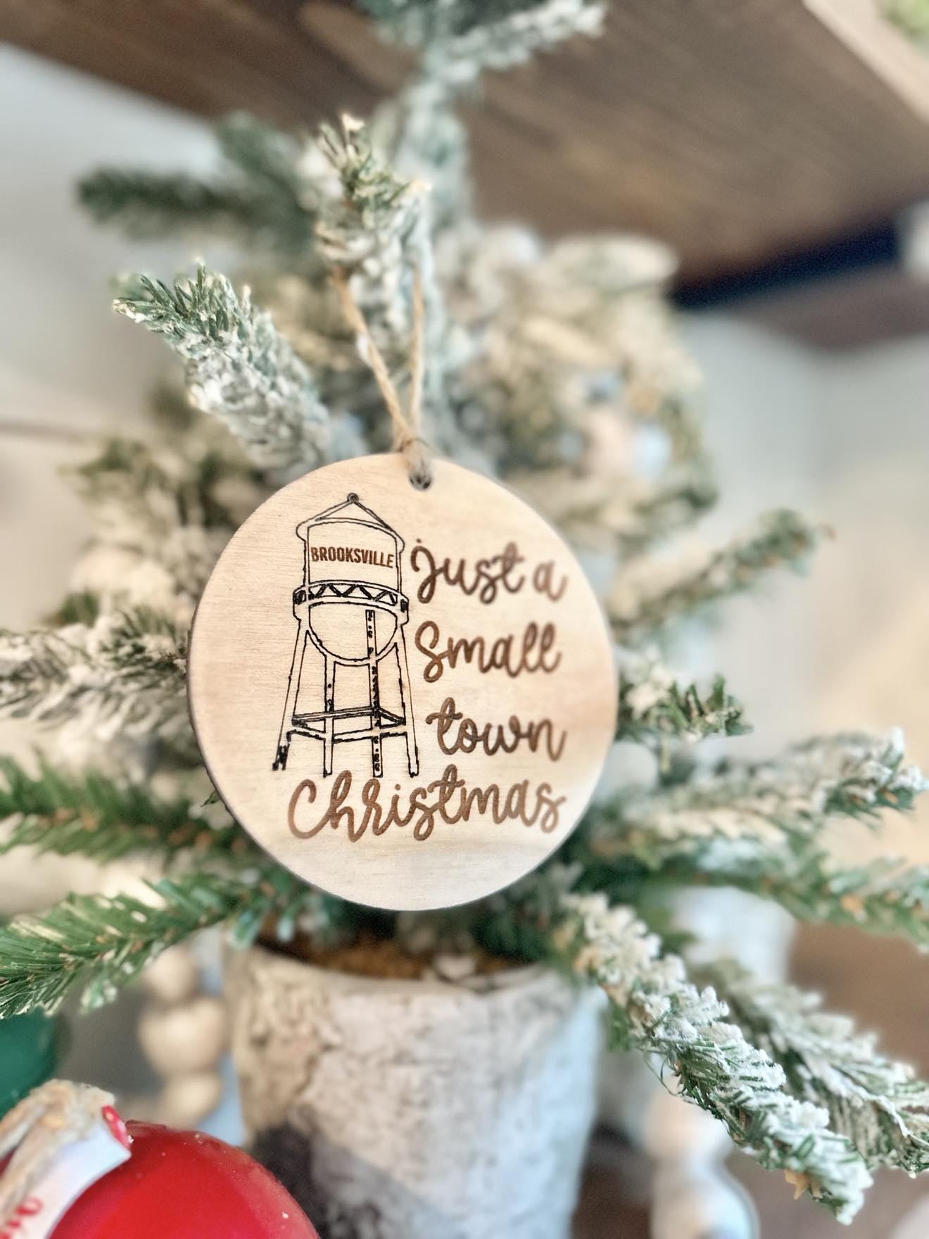 Just a small town Christmas Ornament - Custom Home Town Christmas Watertower Ornament