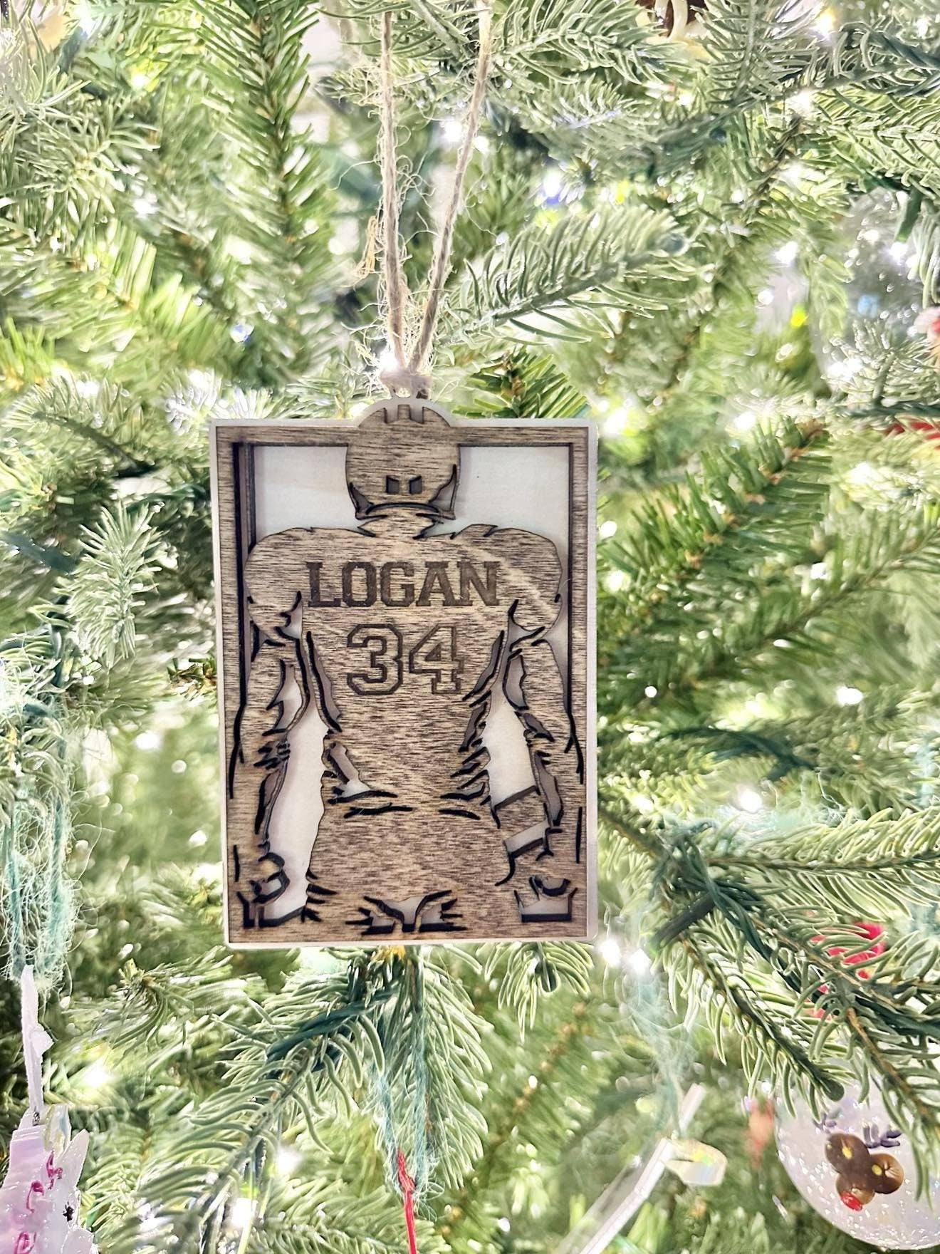 Personalized Football Ornament, Sports Ornament With Name and Jersey Number, Football Player Gift