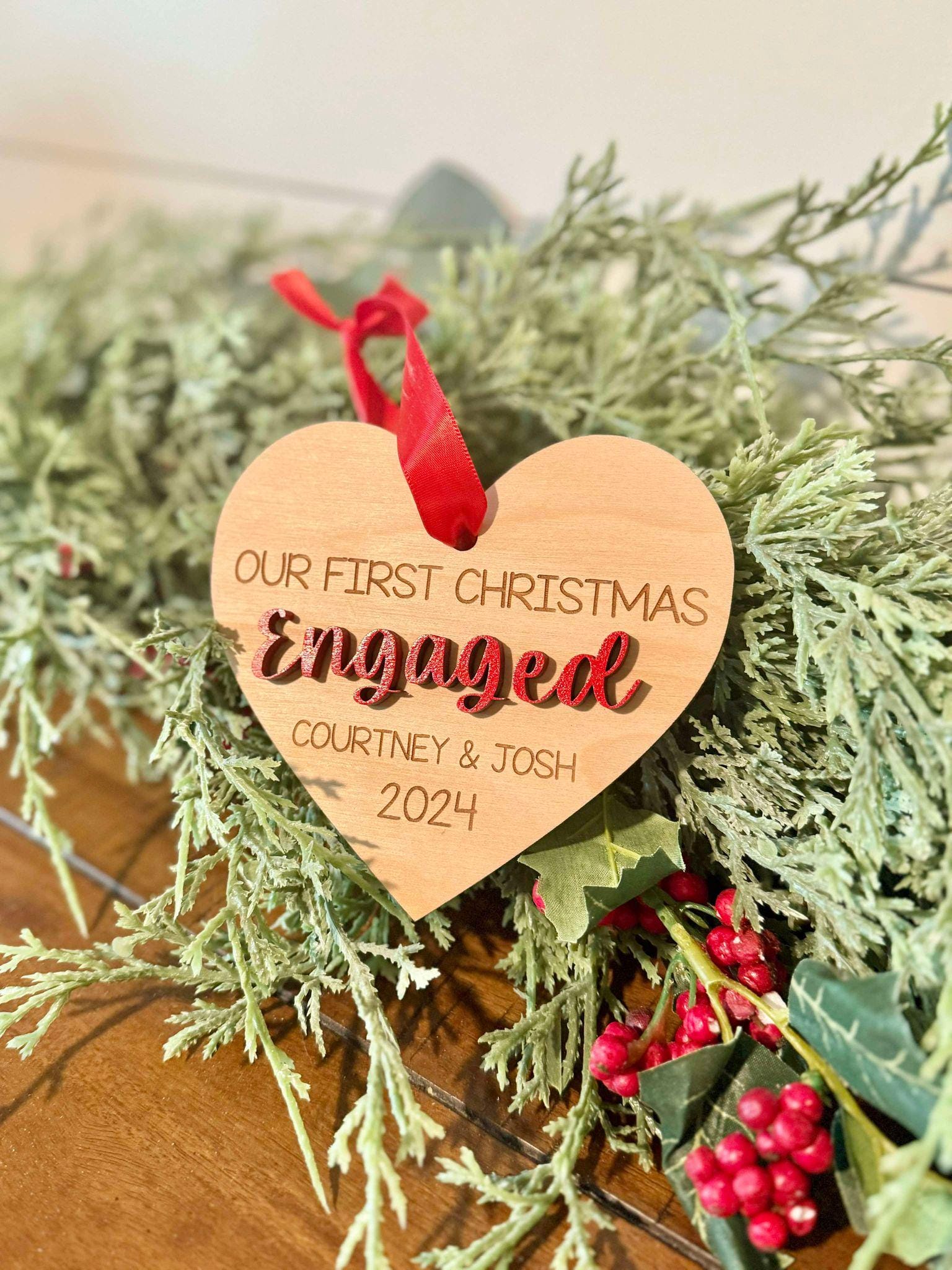 First Christmas Engaged Personalized Ornament, Newly Engaged Ornament Gift